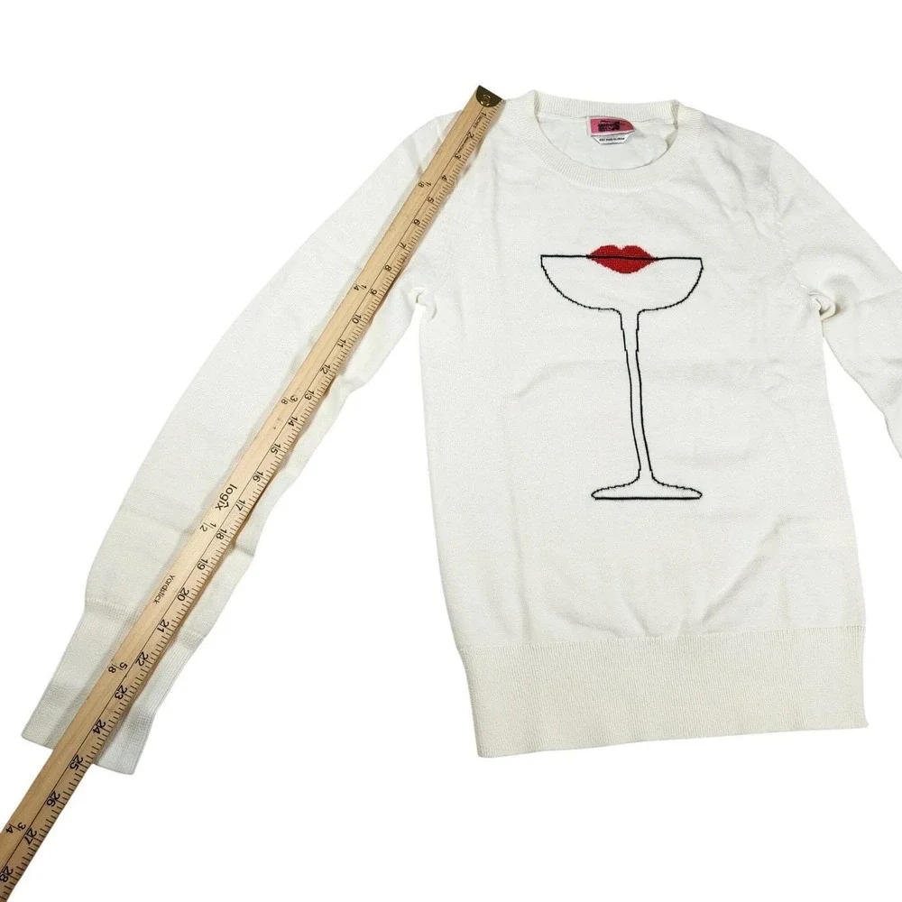 Kate Spade‎ New York Cocktail Kiss Martini Sweater Cream Red Lips XXS NWOT